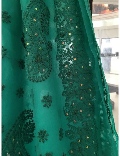 Chhangamal Hand Embroidered Dark Grey Colour Georgette Chikankari Saree