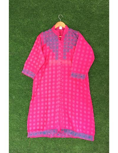 Chhangamal Hand Embroidered Dark Magenta Colour Chanderi Chikankari Kurti