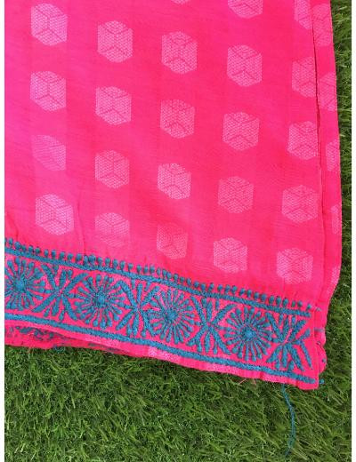 Chhangamal Hand Embroidered Dark Magenta Colour Chanderi Chikankari Kurti