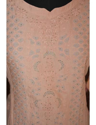 Chhangamal Hand Embroidered Dark Pink Colour Chanderi Silk Kurti