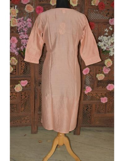 Chhangamal Hand Embroidered Dark Pink Colour Chanderi Silk Kurti
