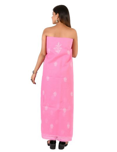 Chhangamal Hand Embroidered Dark Pink Cotton Blend Chikankari Suitlength