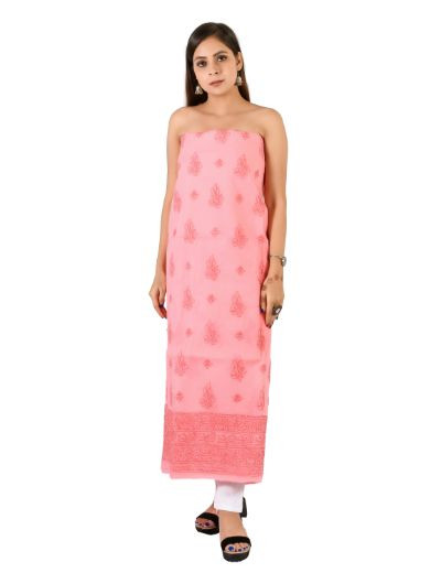 Chhangamal Hand Embroidered Dark Pink Cotton Blend Chikankari Suitlength