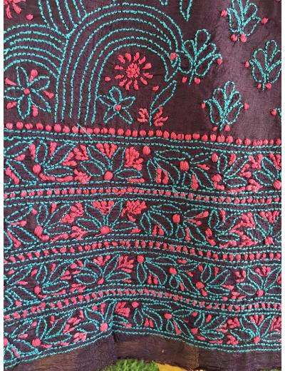 Chhangamal Hand Embroidered Dark Purple Colour Silk Chikankari Suit Length