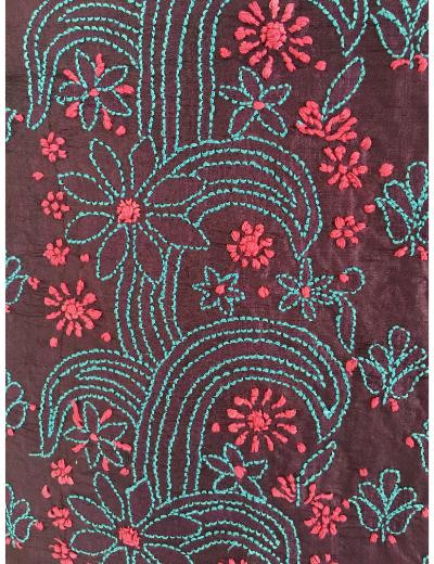 Chhangamal Hand Embroidered Dark Purple Colour Silk Chikankari Suit Length