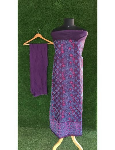 Chhangamal Hand Embroidered Dark Purple Colour Silk Chikankari Suit Length