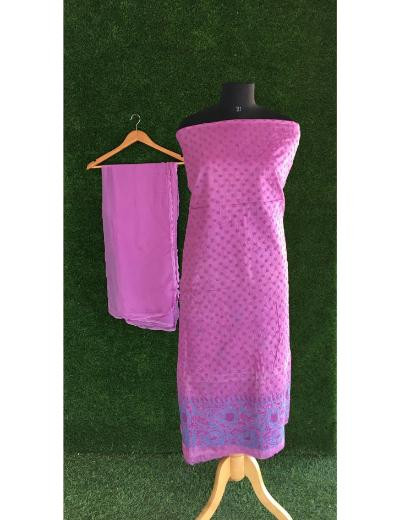 Chhangamal Hand Embroidered Dark Purple Colour Silk Chikankari Suit Length