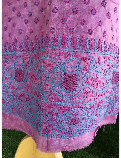 Chhangamal Hand Embroidered Dark Purple Colour Silk Chikankari Suit Length