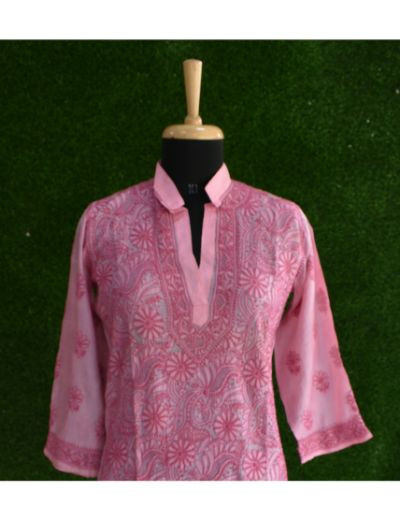 Chhangamal Hand Embroidered Designer Chikankari Embroidery Pure Silk Kurta