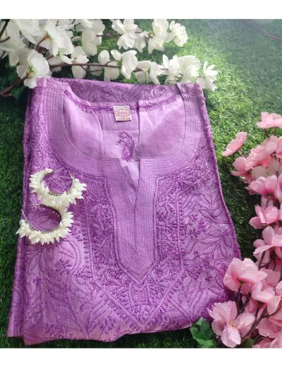 Chhangamal Hand Embroidered Designer Chikankari Embroidery Pure Silk Kurta