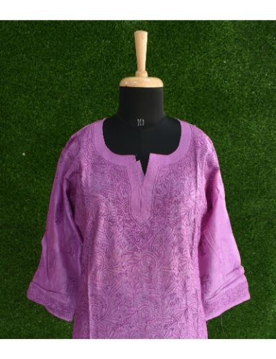 Chhangamal Hand Embroidered Designer Chikankari Embroidery Pure Silk Kurta