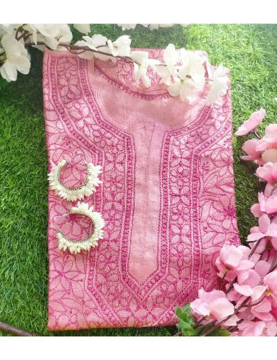 Chhangamal Hand Embroidered Designer Chikankari Embroidery Pure Silk Kurta
