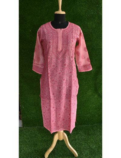 Chhangamal Hand Embroidered Designer Chikankari Embroidery Pure Silk Kurta