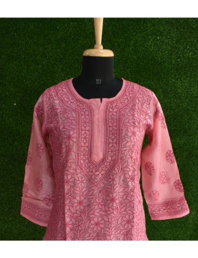 Chhangamal Hand Embroidered Designer Chikankari Embroidery Pure Silk Kurta