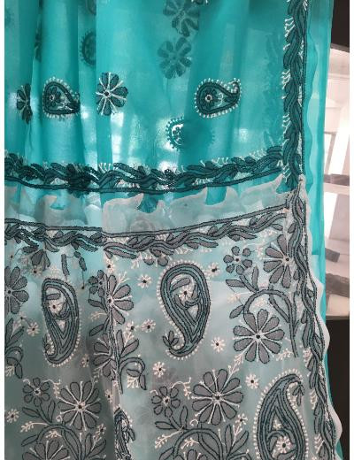 Chhangamal Hand Embroidered Double Shade Colour Georgette Chikankari Saree