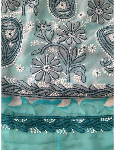 Chhangamal Hand Embroidered Double Shade Colour Georgette Chikankari Saree