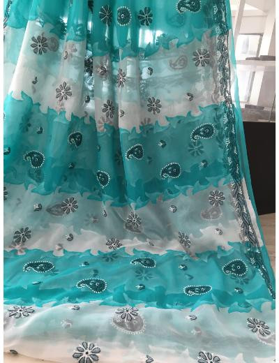 Chhangamal Hand Embroidered Double Shade Colour Georgette Chikankari Saree