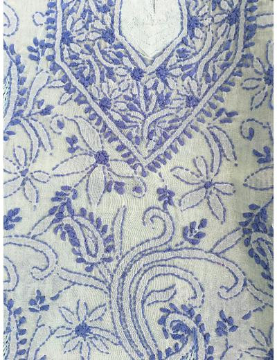 Chhangamal Hand Embroidered Electric Blue Colour Cotton Chikankari Kurti