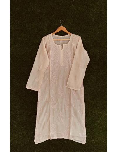 Chhangamal Hand Embroidered Fawn Colour Mul Chanderi Chikankari Kurti Piece