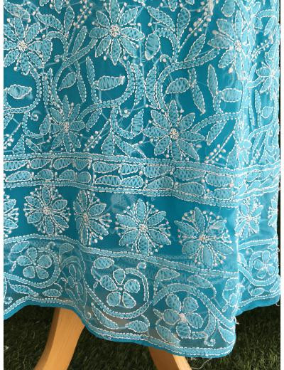 Chhangamal Hand Embroidered Firozi Blue Colour Georgette Chikankari Suit Piece