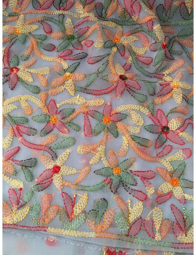 Chhangamal Hand Embroidered Firozi Colour Georgette Chikankari Saree
