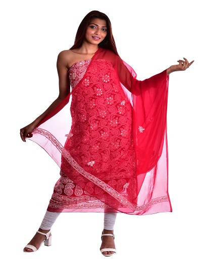 Chhangamal Hand Embroidered Georgette Chikankari Suit Length