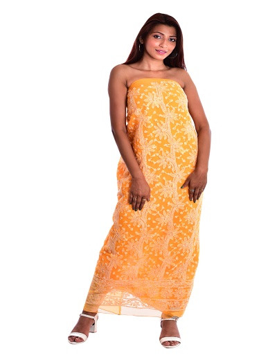 Chhangamal Hand Embroidered Georgette Chikankari Suit Length