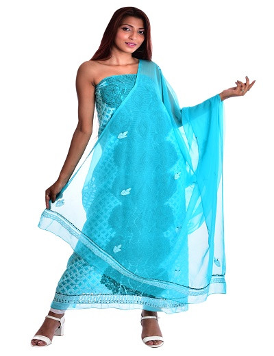 Chhangamal Hand Embroidered Georgette Chikankari Suit Length
