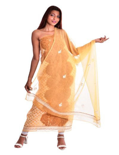Chhangamal Hand Embroidered Georgette Chikankari Suit Length