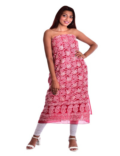 Chhangamal Hand Embroidered Georgette Chikankari Suit Length