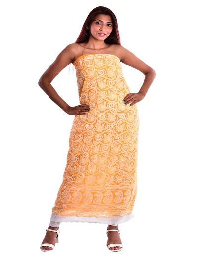 Chhangamal Hand Embroidered Georgette Chikankari Suit Length
