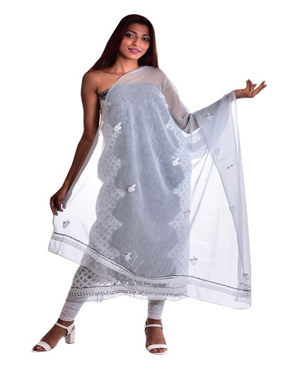 Chhangamal Hand Embroidered Georgette Chikankari Suit Length