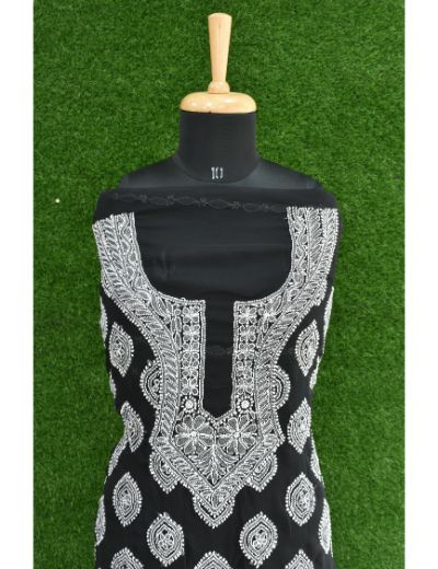 Chhangamal Hand Embroidered Georgette Chikankari Suit Length