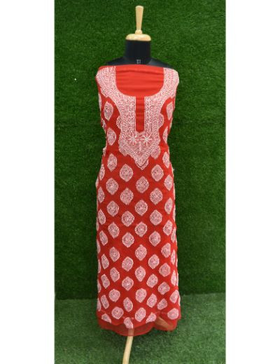 Chhangamal Hand Embroidered Georgette Chikankari Suit Length