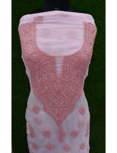 Chhangamal Hand Embroidered Georgette Chikankari Suit Length