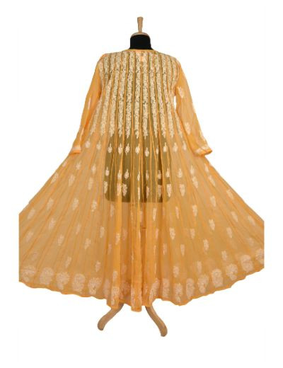 Chhangamal Hand Embroidered Golden Yellow Colour Faux Georgette Chikankari Anarkali Kurti