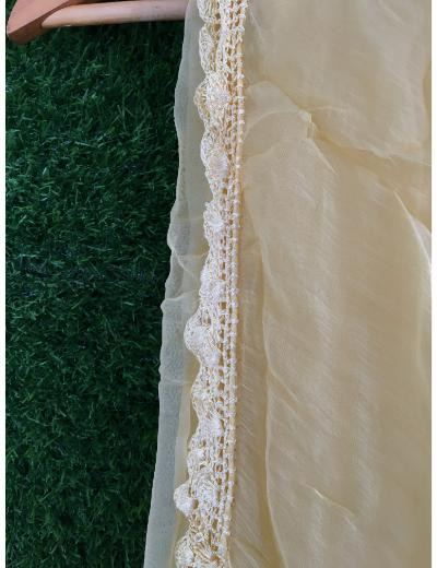 Chhangamal Hand Embroidered Golden Yellow Colour Silk Chikankari Suit Length