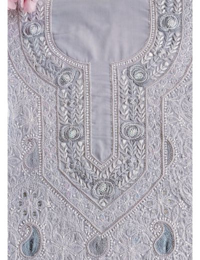 Chhangamal Hand Embroidered Gray Colour Unstitched Cotten Chikankari Suit Length