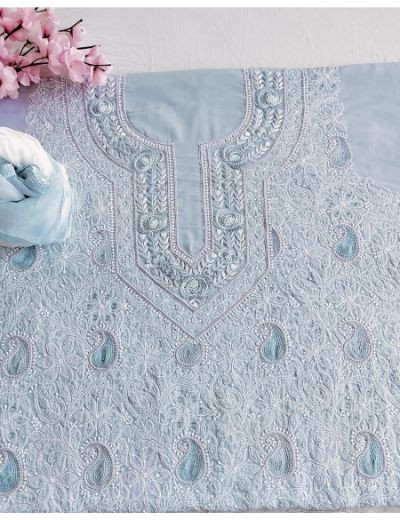 Chhangamal Hand Embroidered Gray Colour Unstitched Cotten Chikankari Suit Length