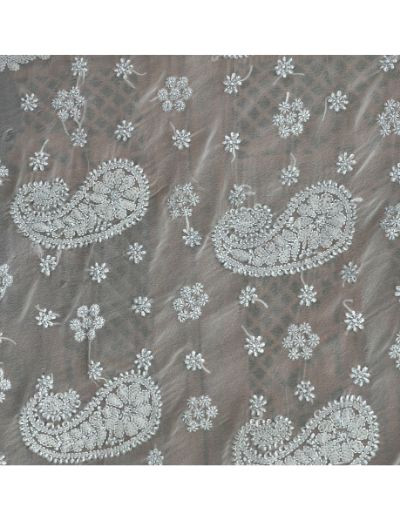 Chhangamal Hand Embroidered Gray Georgette Half Jaal Chikankari Saree