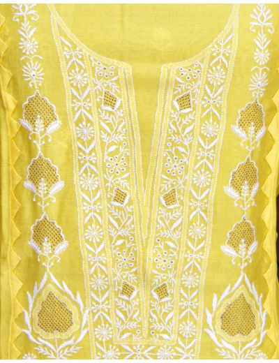 Chhangamal Hand Embroidered Grayish Blue Colour Chikankari Chanderi Semi Stitched Kurta Length