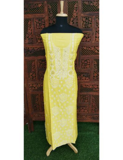 Chhangamal Hand Embroidered Grayish Blue Colour Chikankari Chanderi Semi Stitched Kurta Length