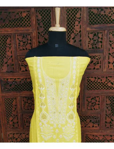 Chhangamal Hand Embroidered Grayish Blue Colour Chikankari Chanderi Semi Stitched Kurta Length