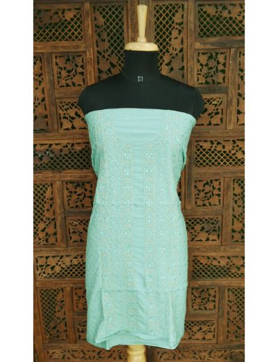 Chhangamal Hand Embroidered Grayish Blue Colour Chikankari Chanderi Top Length