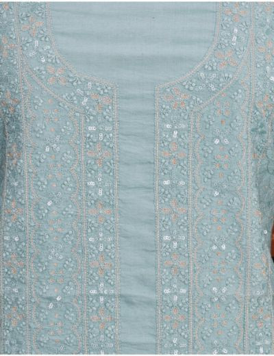 Chhangamal Hand Embroidered Grayish Blue Colour Chikankari Chanderi Top Length