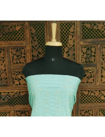 Chhangamal Hand Embroidered Grayish Blue Colour Chikankari Chanderi Top Length