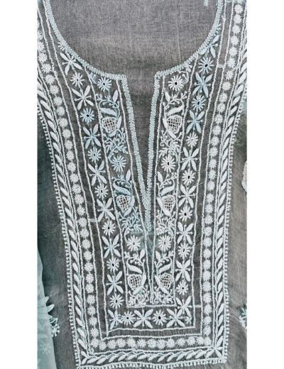Chhangamal Hand Embroidered Grayish Blue Colour Unstitched Pure Organza Chikankari Suit Length
