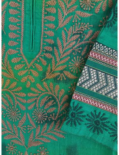 Chhangamal Hand Embroidered Green  Colour Cotton Chikankari Kurti Piece