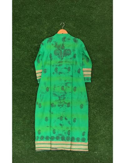 Chhangamal Hand Embroidered Green  Colour Cotton Chikankari Kurti Piece
