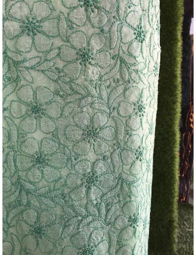 Chhangamal Hand Embroidered Green  Colour Silk Chikankari Suit Length